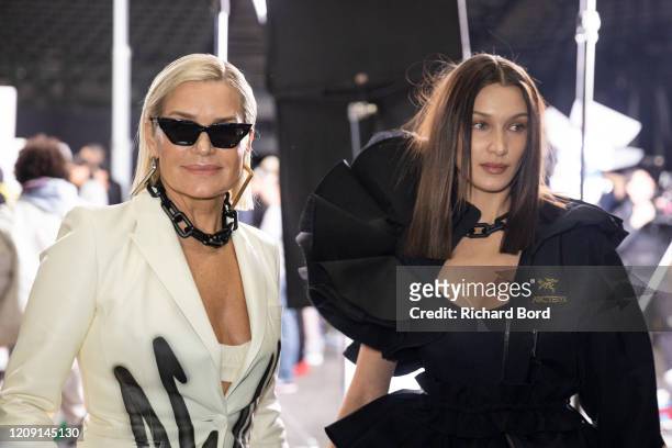 Yolanda Hadid and Bella Hadid are seen backstage after the Off-White Womenswear Fall/Winter 2020/2021 show at AccorHotels Arena as part of Paris...