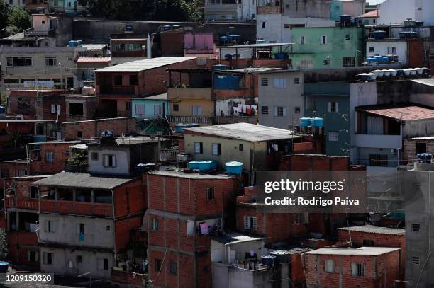 General view of the Jardim do Vale das Virtudes Favela at Campo Limpo neighborhood on April 4, 2020 in Sao Paulo, Brazil. According to the Ministry...