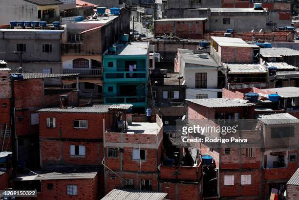 General view of the Jardim do Vale das Virtudes Favela at Campo Limpo neighborhood on April 4, 2020 in Sao Paulo, Brazil. According to the Ministry...