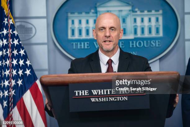 Stephen Hahn, commissioner of food and drugs at the U.S. Food and Drug Administration , speaks at a press briefing with members of the White House...