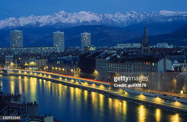 grenoble at night - grenoble stock pictures, royalty-free photos & images