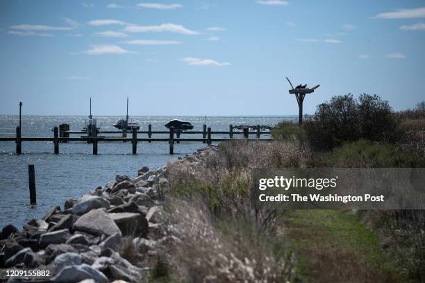 An osprey nest overlooks the Chesapeake Bay north of Dennis Point Lane in Shady Side, Maryland on April 3, 2020. Two boaters who went missing in the...