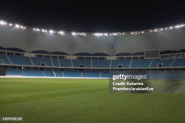 empty cricket stadium during dusk. - cricket ground stock-fotos und bilder