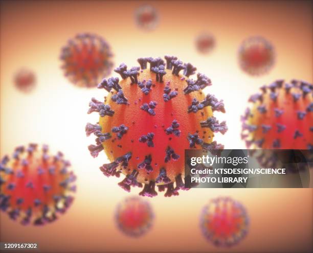 coronavirus particles, illustration - covid particle stock illustrations