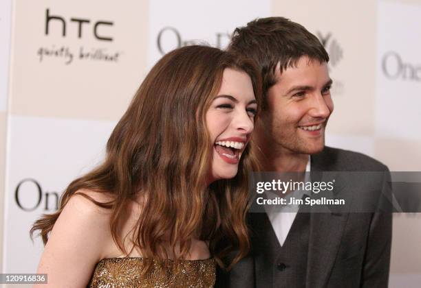 Actors Anne Hathaway and Jim Sturgess attend the "One Day" premiere at the AMC Loews Lincoln Square 13 theater on August 8, 2011 in New York City.