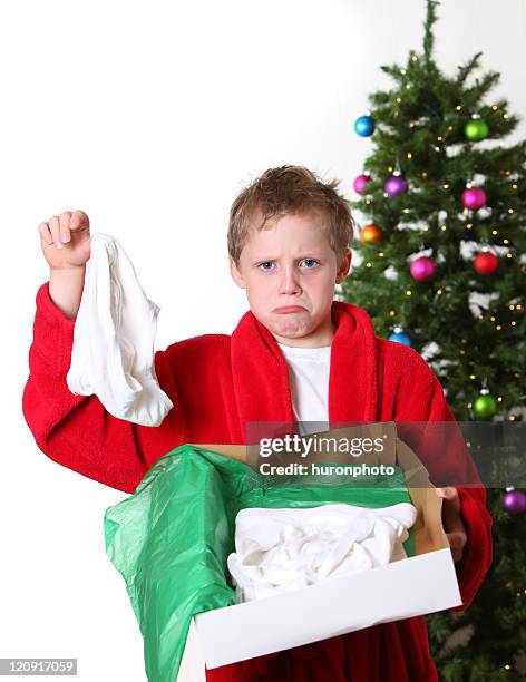 boy with underwear gift - disappointment gift stock pictures, royalty-free photos & images