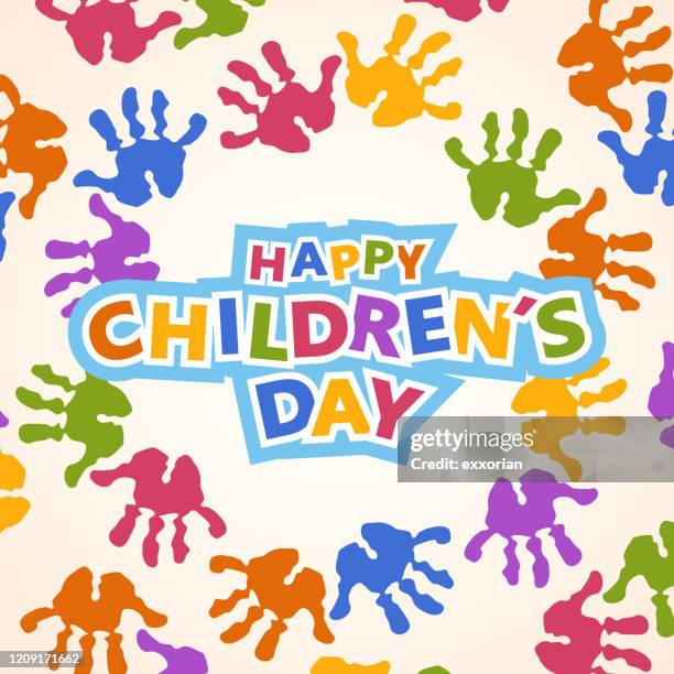 illustrazioni stock, clip art, cartoni animati e icone di tendenza di bambini pittura a mano festa dei bambini - giorno dei bambini