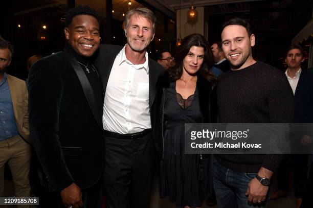 Dexter Darden, Andrew Heckler, Robbie Brenner, and Scooter Braun attend the LA screening of "BURDEN" on February 27, 2020 in Los Angeles, California.
