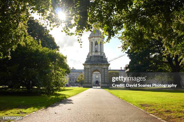 campanile in trinity college, dublin city, ireland - trinity college dublin stock-fotos und bilder