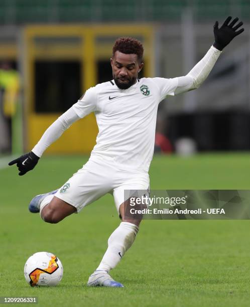 Cicinho of PFC Ludogorets kicks the ball during the UEFA Europa League round of 32 second leg match between FC Internazionale and PFC Ludogorets...