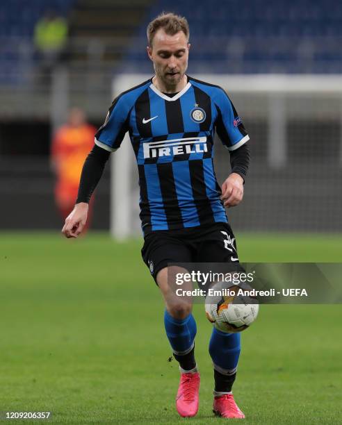 Christian Eriksen of FC Internazionale in action during the UEFA Europa League round of 32 second leg match between FC Internazionale and PFC...