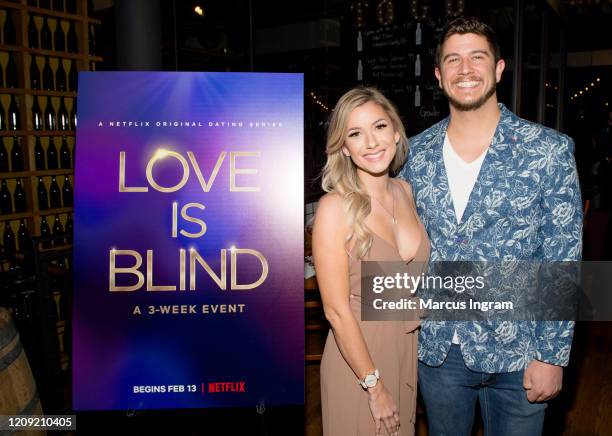 Amber Pike and Matt Barnett attends Netflix's Love is Blind VIP viewing party at City Winery on February 27, 2020 in Atlanta, Georgia.