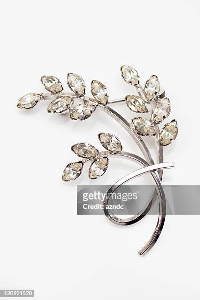 old silver and diamond vintage brooch - vintage brooch stock pictures, royalty-free photos & images