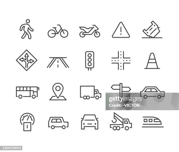 ilustraciones, imágenes clip art, dibujos animados e iconos de stock de iconos de tráfico - classic line series - van vehicle