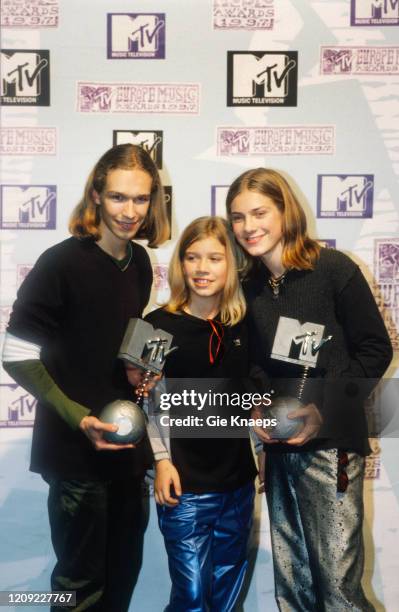 Portrait of Hanson, Isaac, Taylor, Zac, MTV Europe Awards, Ahoy, Rotterdam, Holland, 6 November 1997.