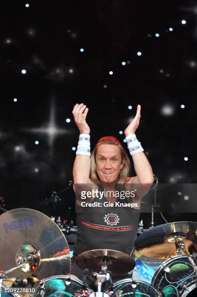 Iron Maiden, Drummer Nicko McBrain, Pukkelpop Festival, Hasselt, Belgium, 19 August 2010.