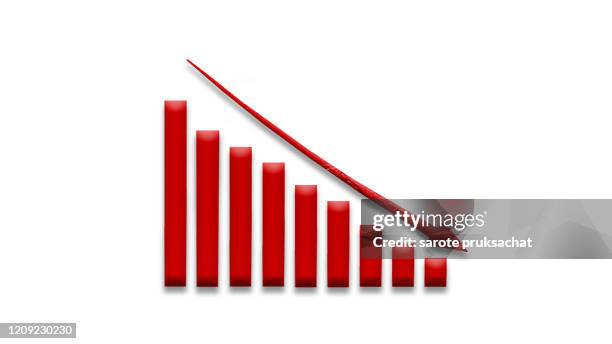 business down shiny chart width negative arrow on white background. - degeneration 個照片及圖片檔