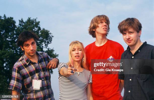 Portrait of Sonic Youth, Thurston Moore, Kim Gordon, Lee Ranaldo, Steve Shelley, Pukkelpop Festival, Hasselt, Belgium, 25 August 1991.