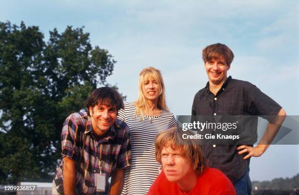 Portrait of Sonic Youth, Thurston Moore, Kim Gordon, Lee Ranaldo, Steve Shelley, Pukkelpop Festival, Hasselt, Belgium, 25 August 1991.