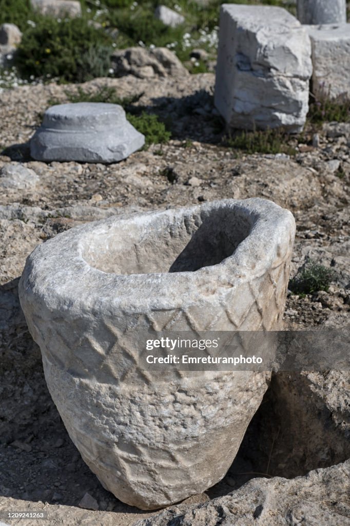 Marble container at Knidos excavation site, Datca peninsula.