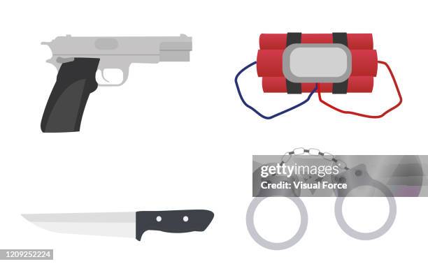 modern weapons vector icon set - terrorist stock illustrations