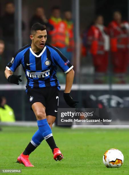 Alexis Sanchez of FC Internazionale in action during the UEFA Europa League round of 32 second leg match between FC Internazionale and PFC Ludogorets...