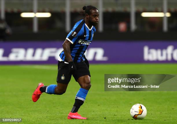 Victor Moses of FC Internazionale in action during the UEFA Europa League round of 32 second leg match between FC Internazionale and PFC Ludogorets...