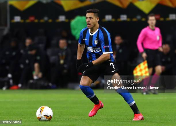 Alexis Sanchez of FC Internazionale in action during the UEFA Europa League round of 32 second leg match between FC Internazionale and PFC Ludogorets...