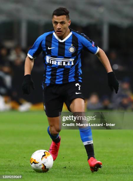 Alexis Sanchez of FC Internazionale in action during the UEFA Europa League round of 32 second leg match between FC Internazionale and PFC Ludogorets...