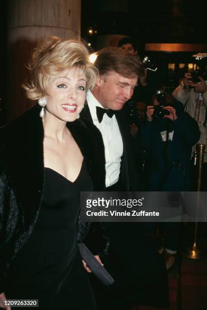 American businessman Donald Trump and American actress Marla Maples attend the Eddie Murphy-Nicole Mitchell Wedding Reception at the Plaza Hotel in...