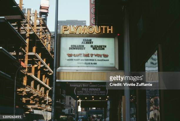 The Plymouth Theatre on Broadway, in Midtown Manhattan, New York City, New York, 1983. The theatre is staging a production of stage comedy 'You Can't...