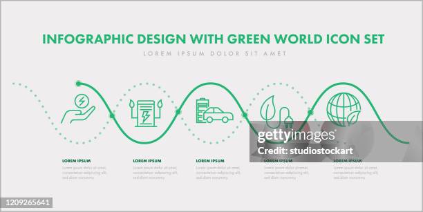 帶有綠色世界圖示集的資訊圖設計 - 充電 幅插畫檔、美工圖案、卡通及圖標