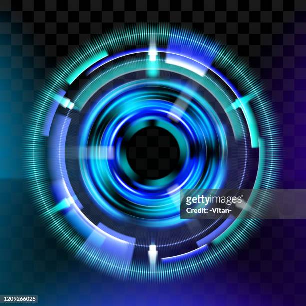 magic light effects. illustration isolated on dark background. mystical portal. bright sphere lens. rotating lines. glow ring. magic neon ball. abstract design logo. vector. eps10 - optical equipment stock illustrations