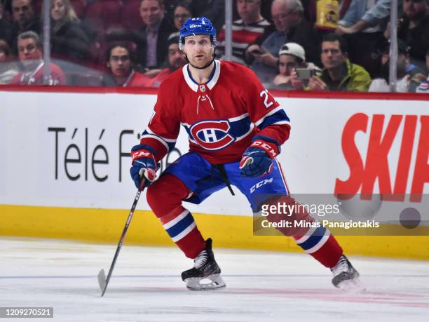 Karl Alzner of the Montreal Canadiens skates against the New York Rangers during the second period at the Bell Centre on February 27, 2020 in...