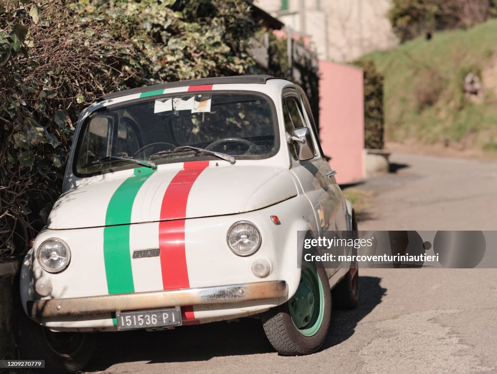 Fiat 500 classic car with Italian colours