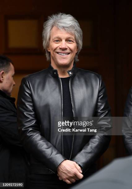 Jon Bon Jovi arrives to meet Prince Harry, Duke of Sussex and members of the Invictus Games Choir at Abbey Road Studios on February 28, 2020 in...