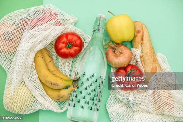 cotton  bags and glass  jar for free plastic shopping. zero waste concept - zero stock pictures, royalty-free photos & images