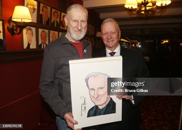 James Cromwell and Sardis Max Klimavicius pose as Sardis honors James Cromwell with his caricature for his performance in broadway's "Grand Horizons"...