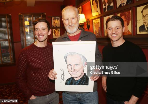 Michael Urie, James Cromwell and Ben McKenzie pose as Sardis honors James Cromwell with his caricature for his performance in broadway's "Grand...