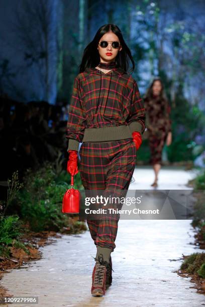 Model walks the runway during the Ralph & Russo show as part of the Paris Fashion Week Womenswear Fall/Winter 2020/2021 on February 28, 2020 in...