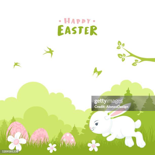 easter egg hunt design - meadow logo stock illustrations