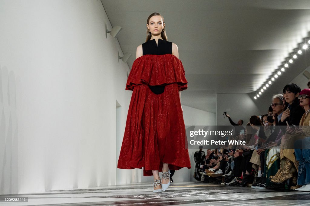 Fran Summers walks the runway during the Loewe show as part of the ...