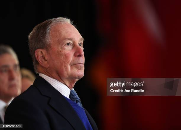 Democratic presidential candidate, former New York City mayor Mike Bloomberg waits to be introduced to speak during a campaign rally held at the...