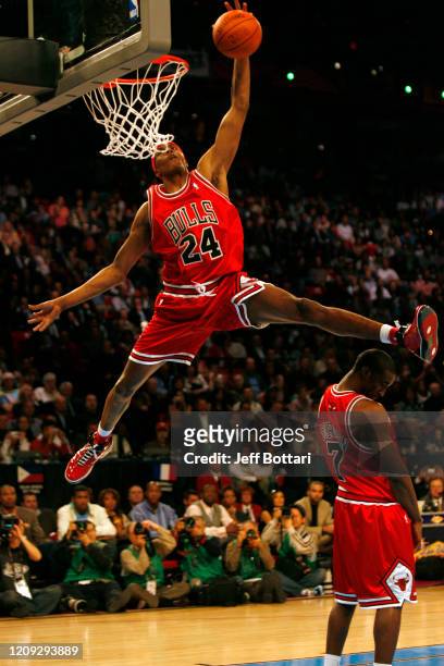 Tyrus Thomas of the Chicago Bulls dunks the ball during All-Star Saturday Night Slam Dunk Contest as part 2007 NBA All-Star Weekend on February 17,...