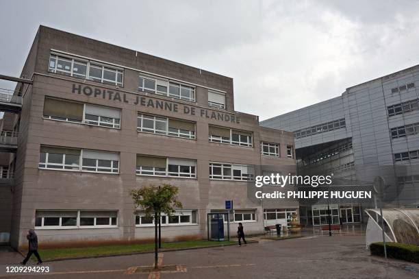 Picture taken on June 16, 2011 in the northern French town of Lille, shows the entrance of the hospital Jeanne de Flandre where six children were...