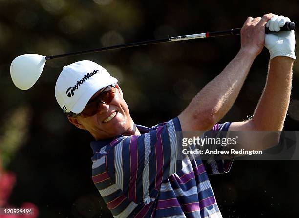 John Senden of Australia hits his tee shot on the third hole during the second round of the 93rd PGA Championship at the Atlanta Athletic Club on...