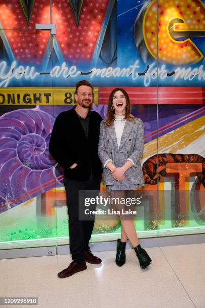 Jason Segel and Eve Lindley attend the "Dispatches From Elsewhere" mural unveiling at the Comcast Technology Center on February 28, 2020 in...