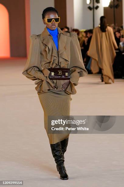 Herieth Paul walks the runway during the Balmain show as part of the Paris Fashion Week Womenswear Fall/Winter 2020/2021 on February 28, 2020 in...