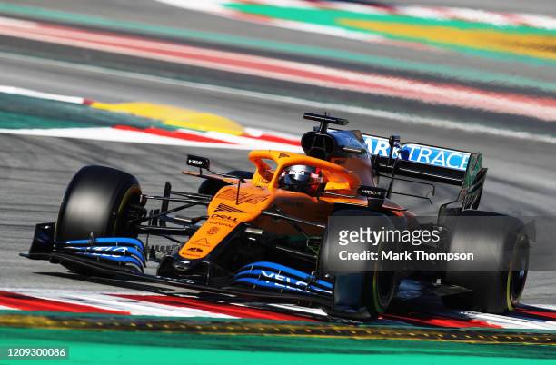 Carlos Sainz of Spain driving the McLaren F1 Team MCL35 Renault on track during Day Three of F1 Winter Testing at Circuit de Barcelona-Catalunya on...