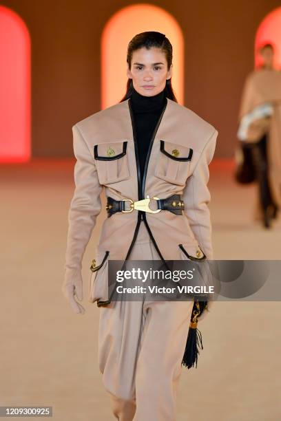 Caroline Ribeiro walks the runway during the Balmain Ready to Wear fashion show as part of the Paris Fashion Week Womenswear Fall/Winter 2020-2021 on...